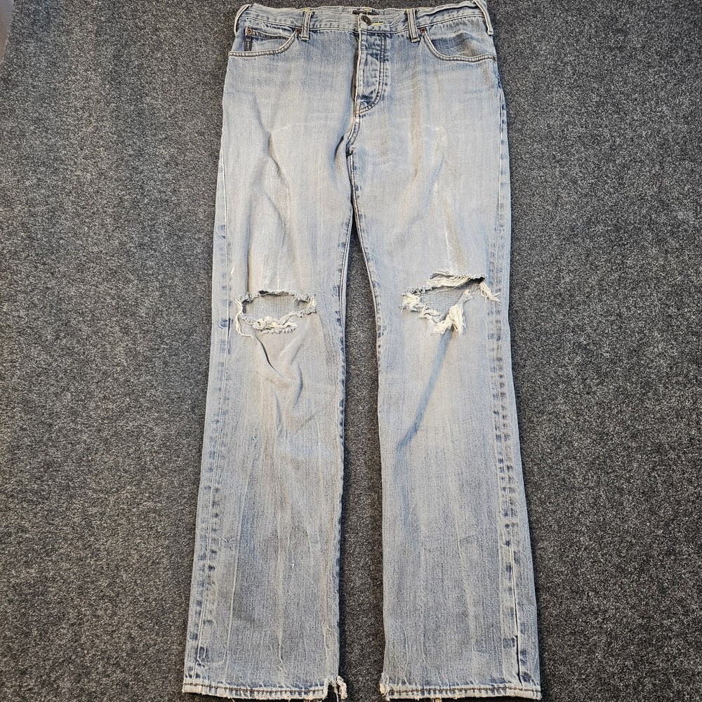 AJ Armani Jeans Women's Size 33 Distressed Light‎ Wash Button Fly Straight Leg